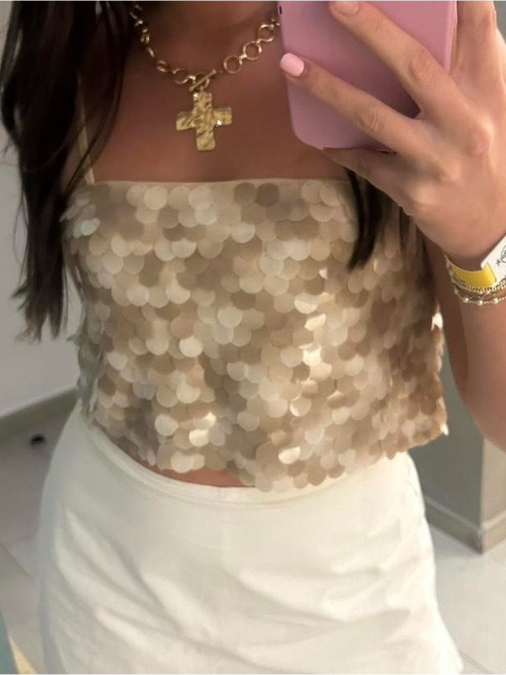 Storia Gold Sequin Crop Top